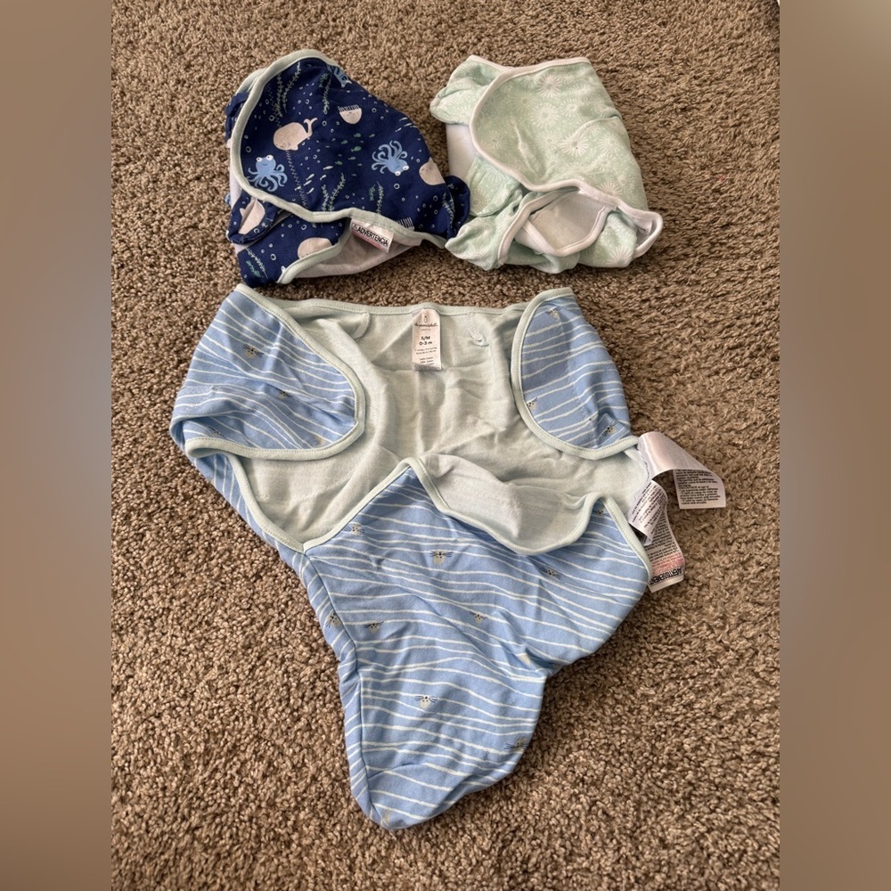 Blue and Green Baby Swaddle Set Of 3
